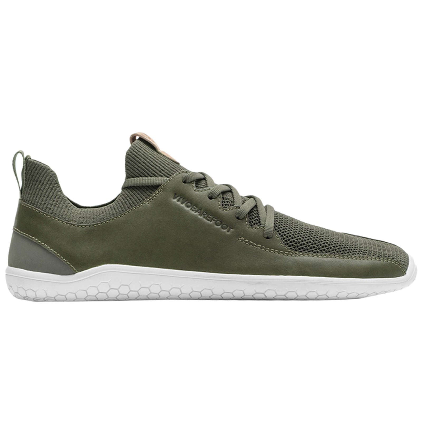 Vivobarefoot Primus Knit Leather Textile Womens Sneakers#color_olive green