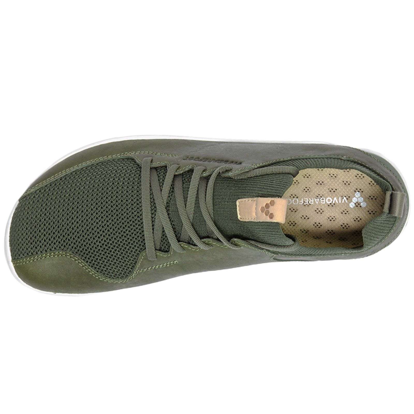Vivobarefoot Primus Knit Leather Textile Womens Sneakers#color_olive green