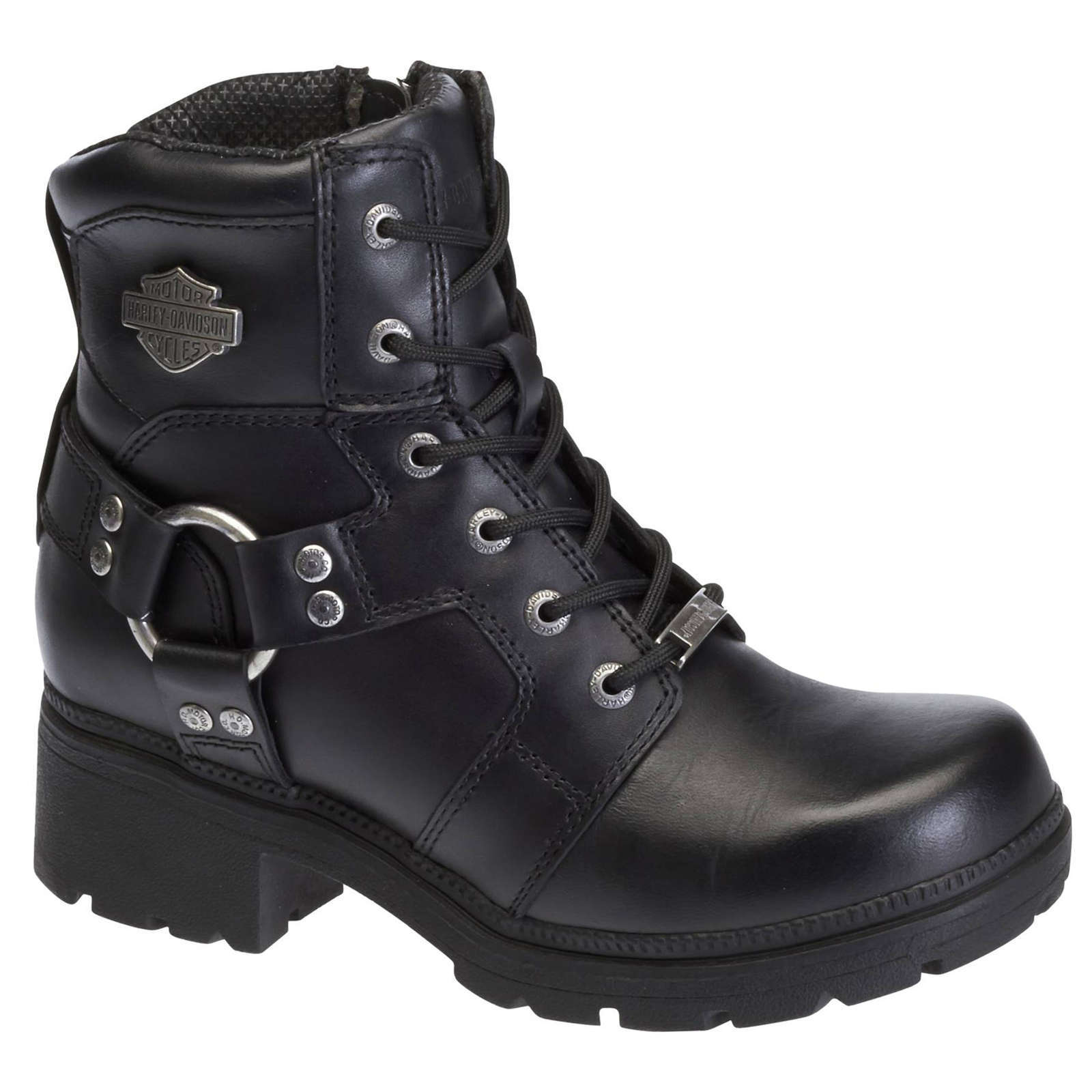 Harley Davidson Jocelyn Full Grain Leather Women's Short Harness Boots#color_black