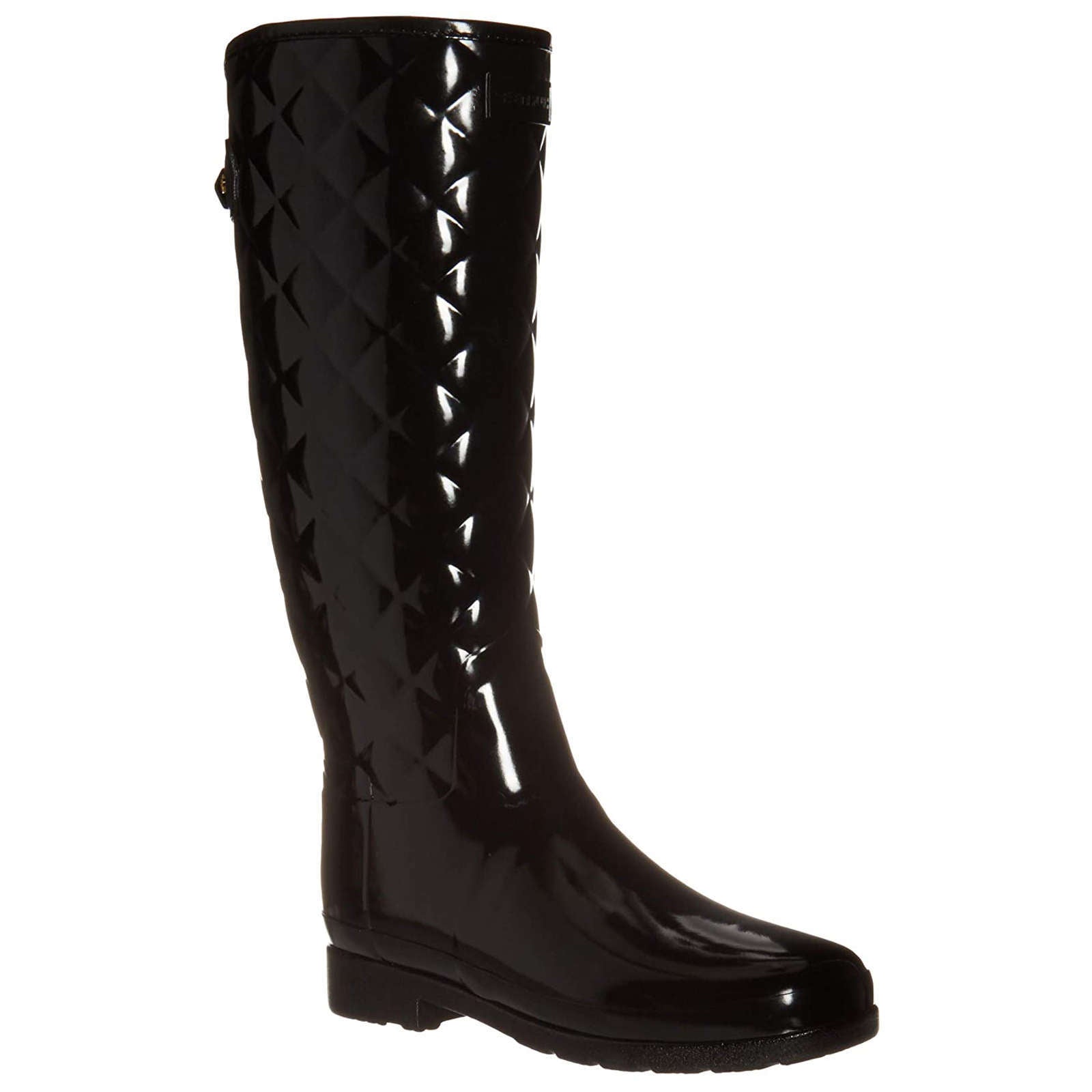 Hunter Refined Gloss Rubber Quilt Women's Tall Wellington Boots#color_black