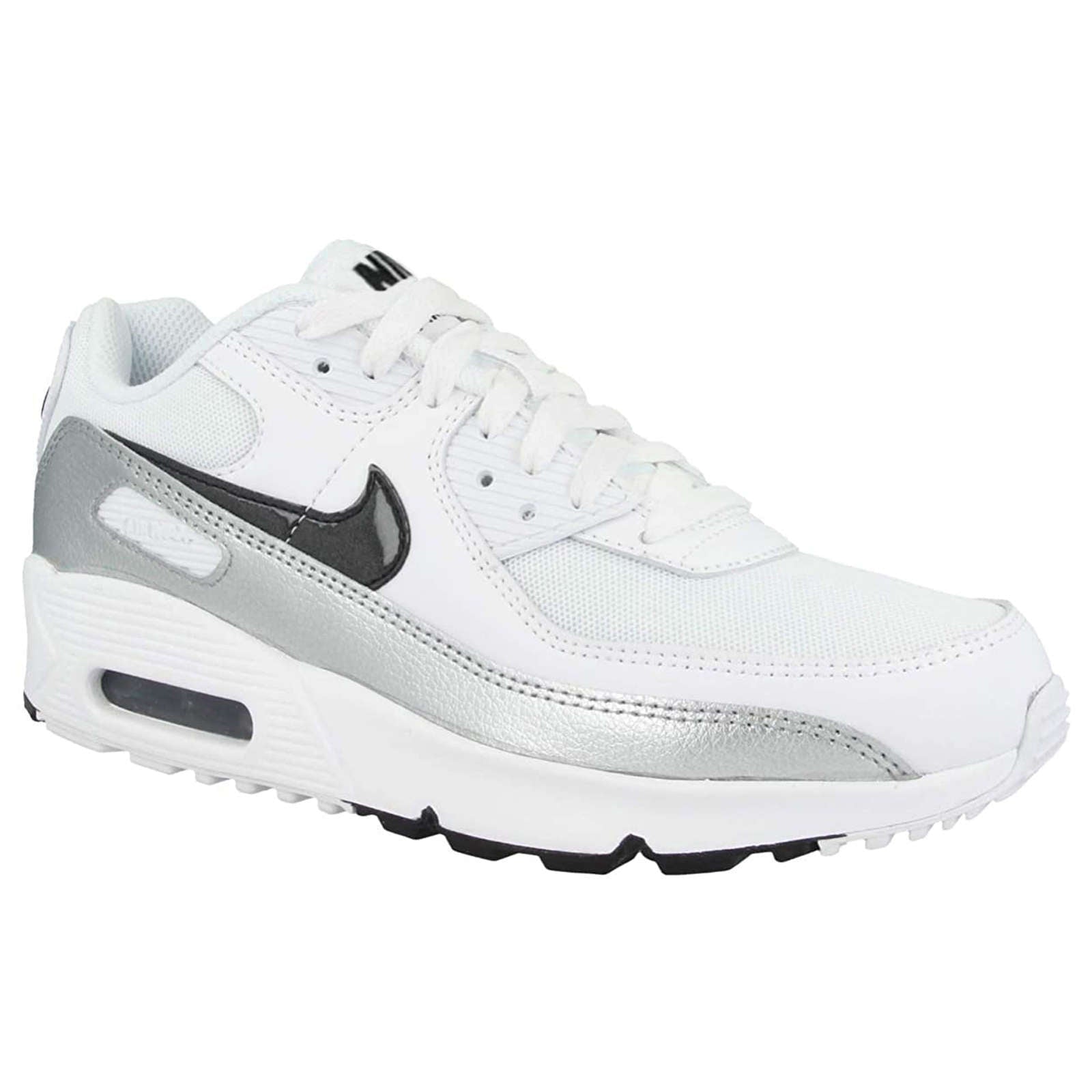 Nike Air Max 90 GS Leather Textile Youth Low-Top Sneakers#color_white black