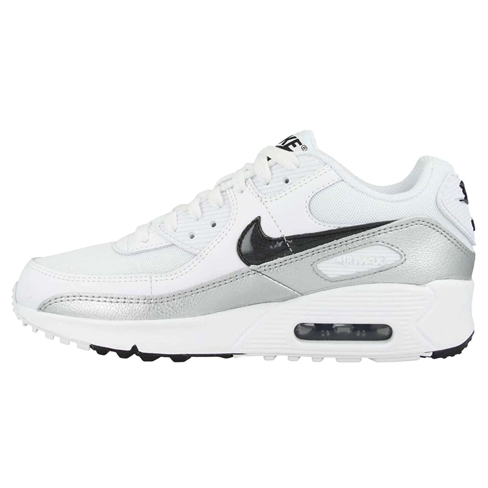 Nike Air Max 90 GS Leather Textile Youth Low-Top Sneakers#color_white black