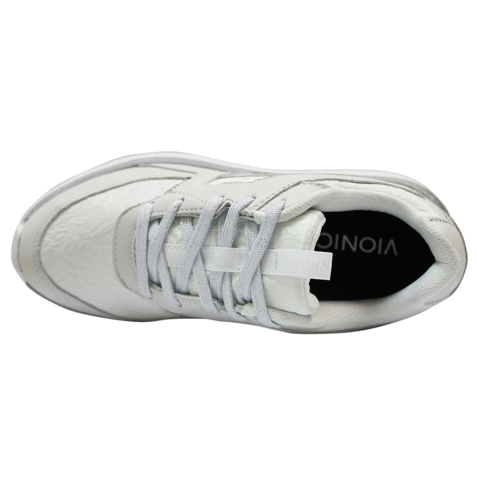 Vionic Delmar Adela Met Leather Textile Womens Sneakers#color_white