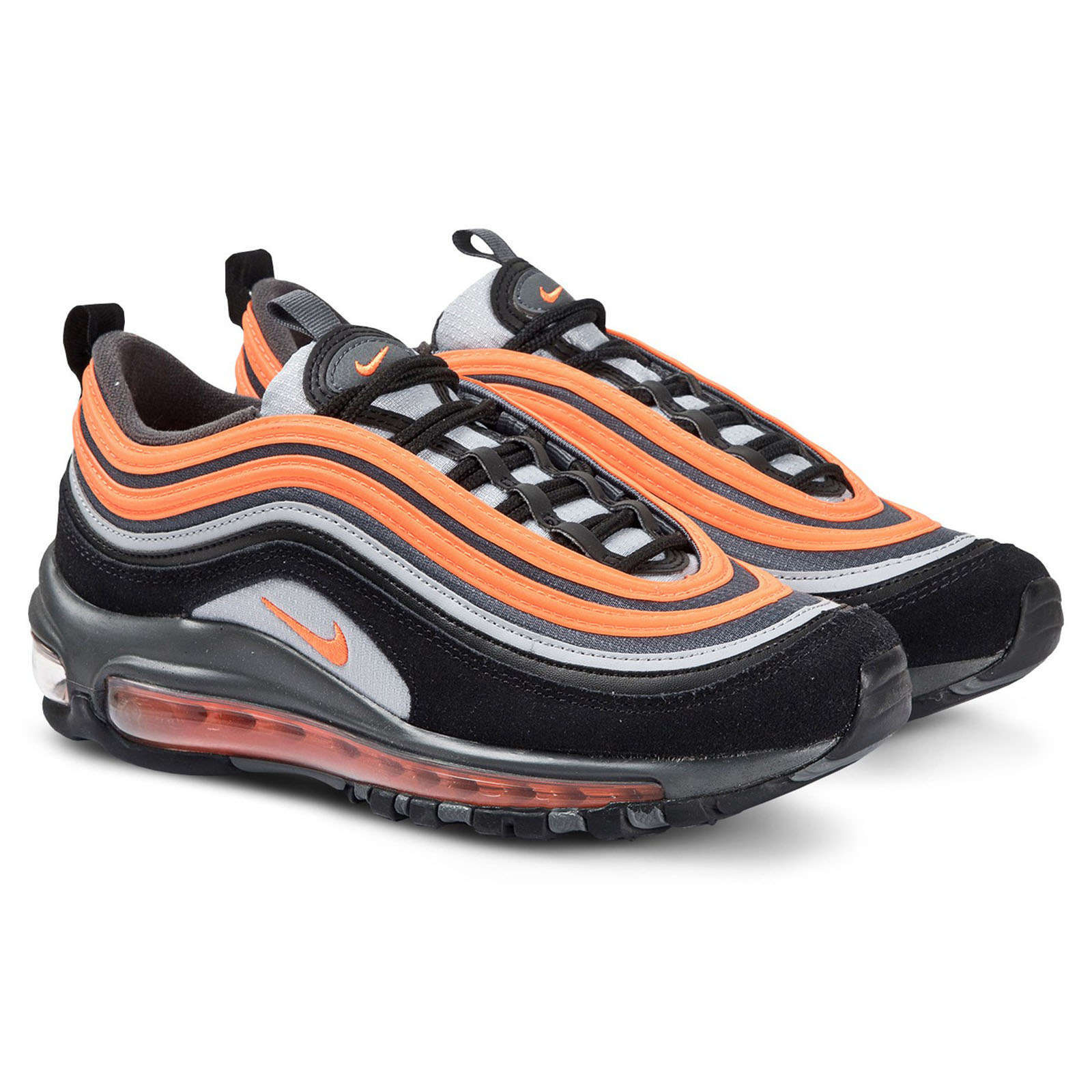 Nike Air Max 97 GS Textile Leather Youth Sneakers#color_wolf grey total orange