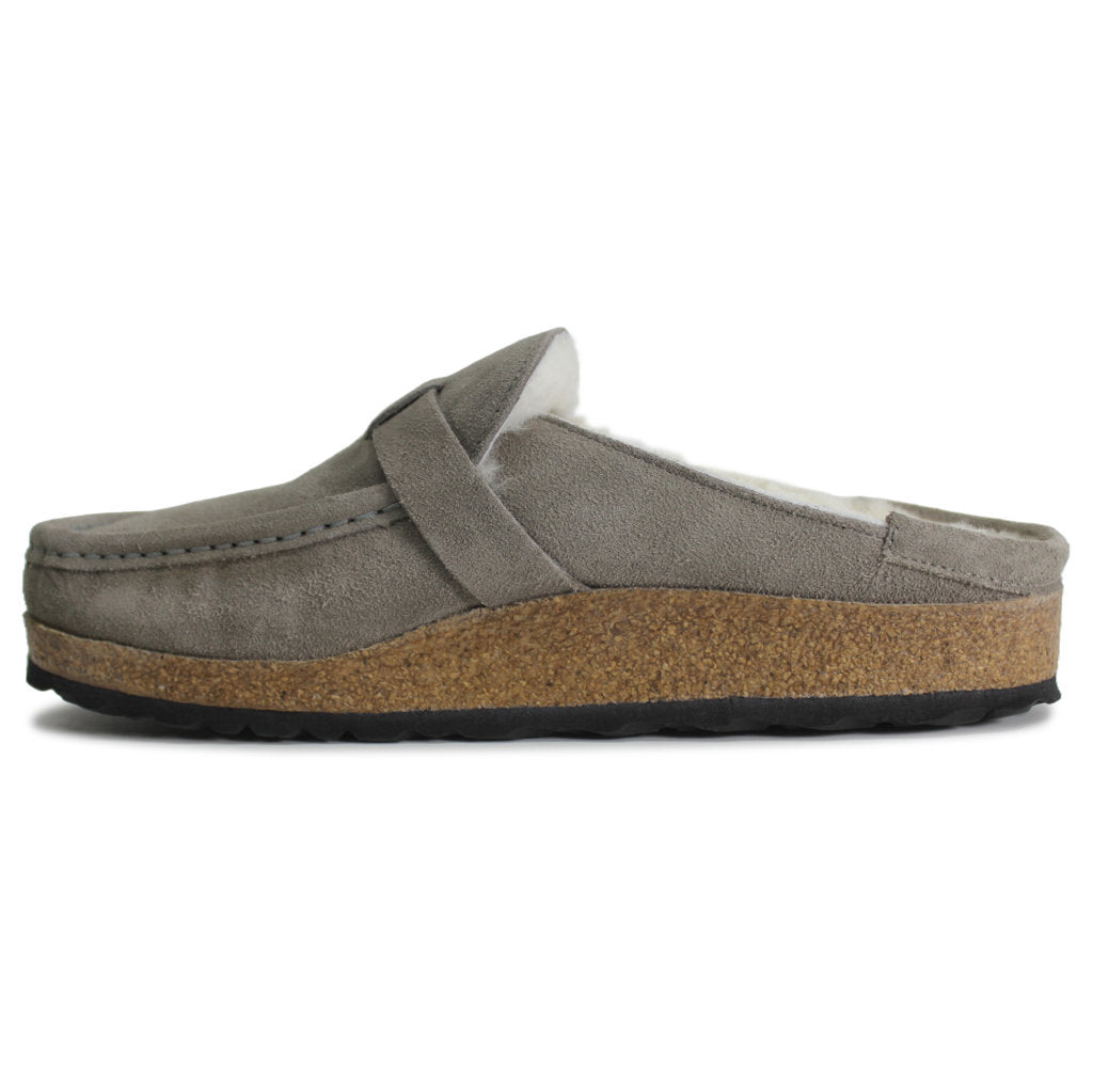 Birkenstock Buckley Shearling Suede Unisex Sandals#color_stone coin