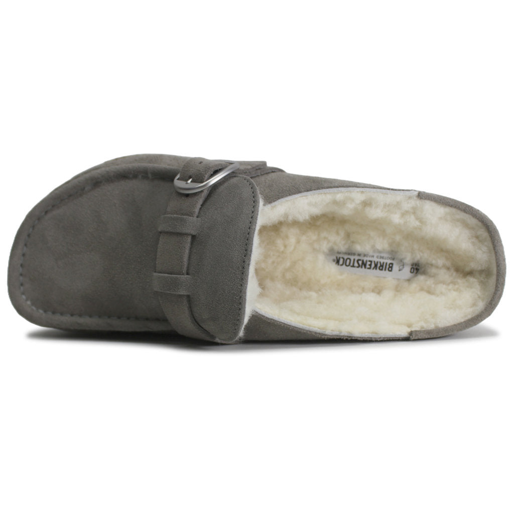 Birkenstock Buckley Shearling Suede Unisex Sandals#color_stone coin