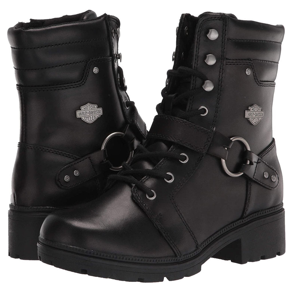 Harley Davidson Tegan Full Grain Leather Women's Mid High Harness Riding Boots#color_black