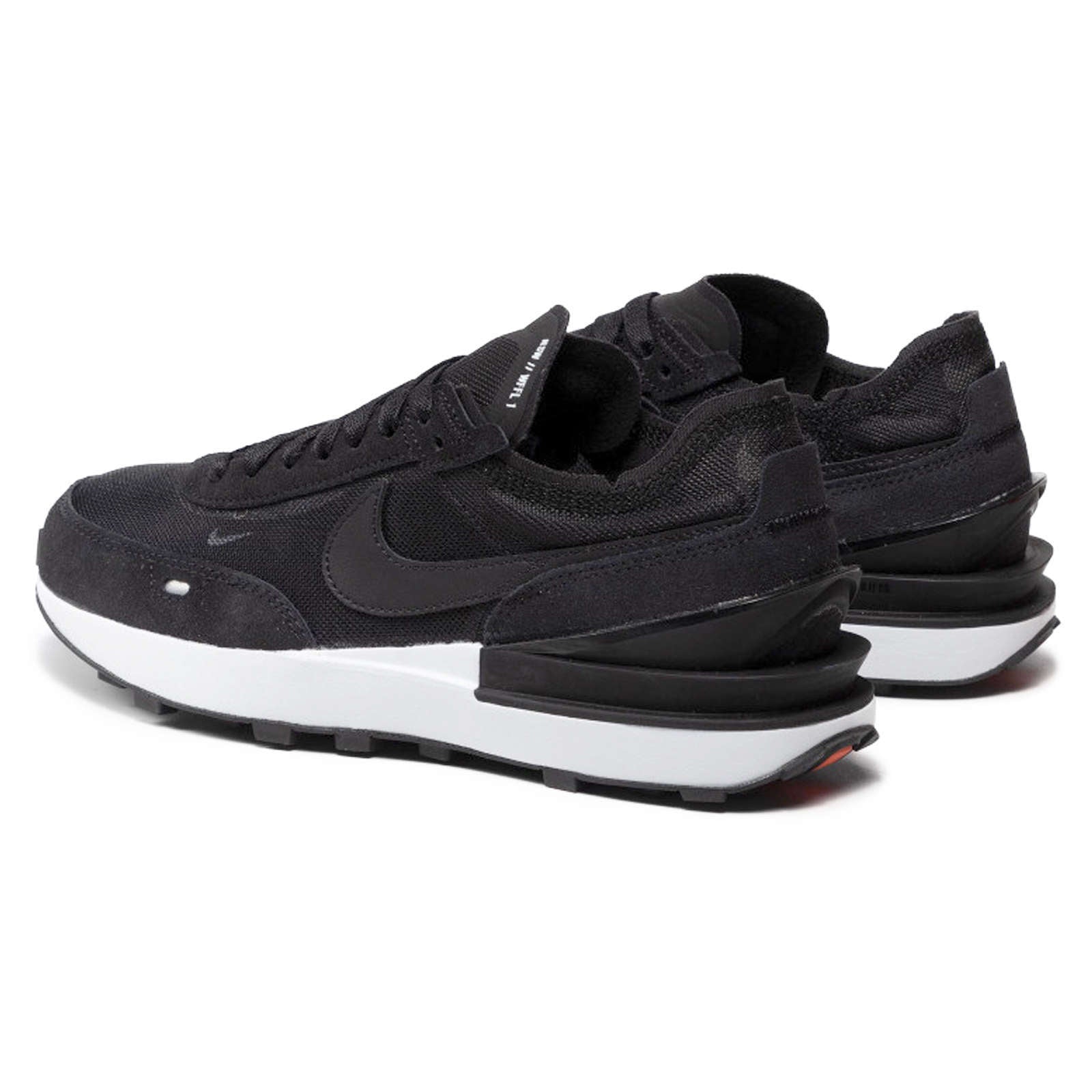 Nike Waffle One Leather Textile Men's Low-Top Sneakers#color_black black white orange