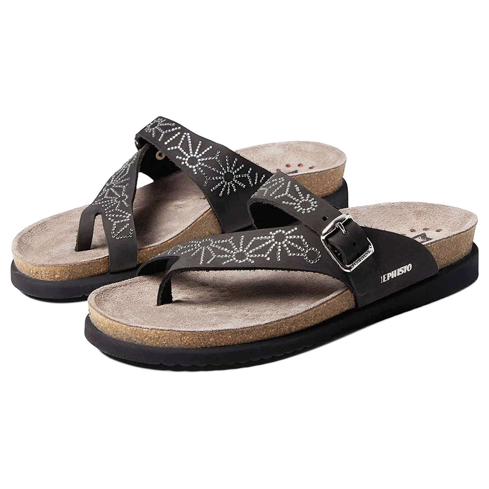 Mephisto Hella Spark Leather Nubuck Womens Sandals#color_black