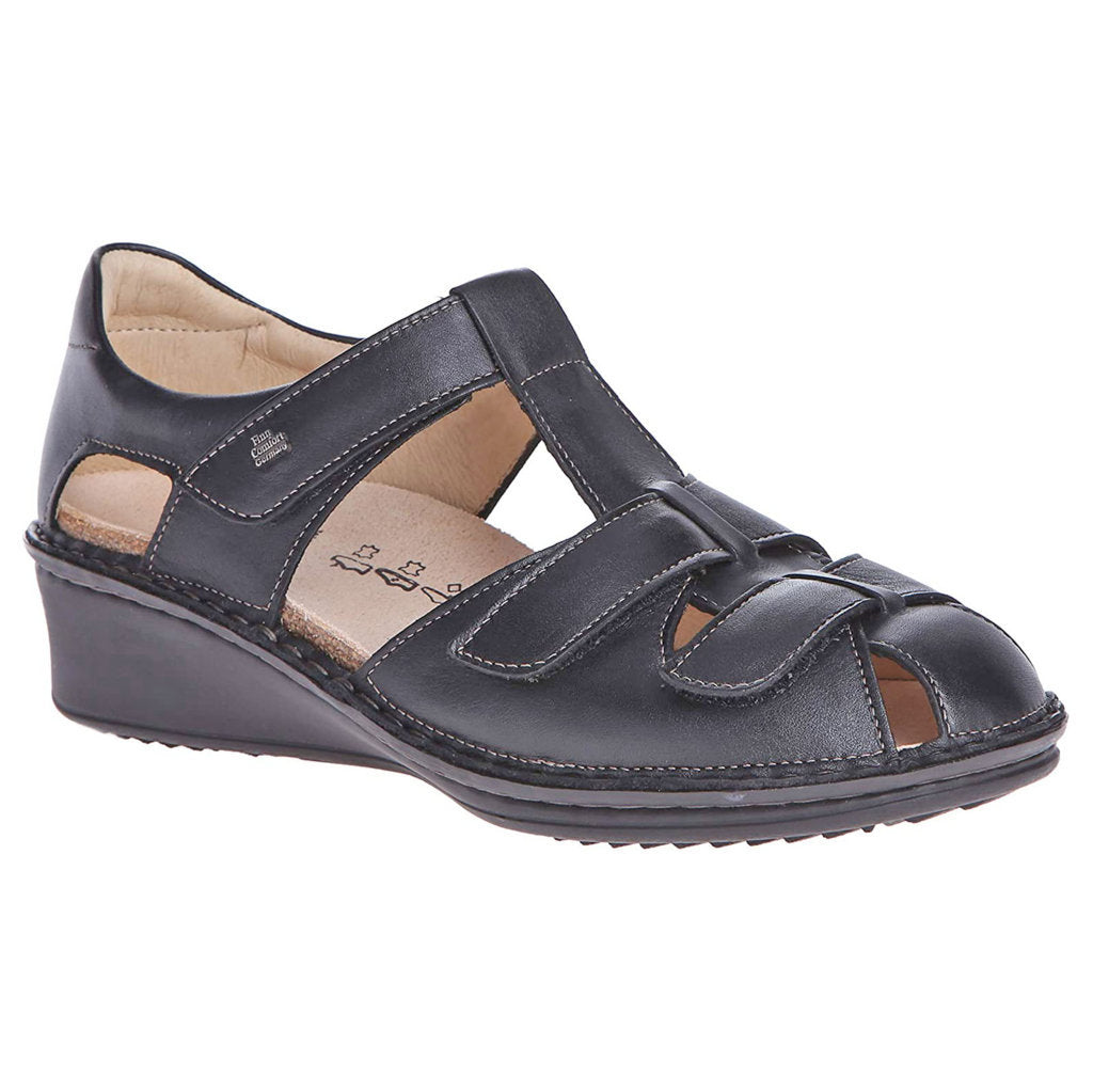 Finn Comfort Funen Leather Womens Sandals#color_black