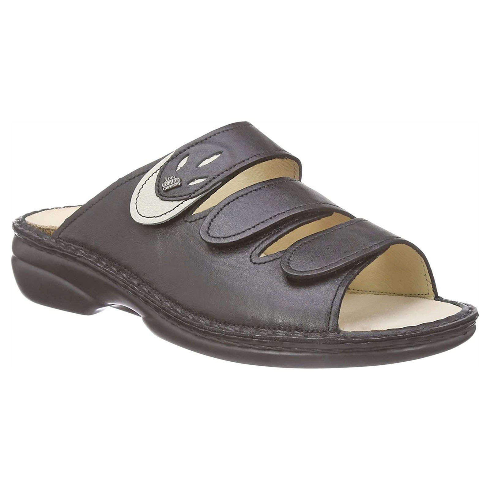 Finn Comfort Kos Leather Women's Slip-On Sandals#color_black jasmin