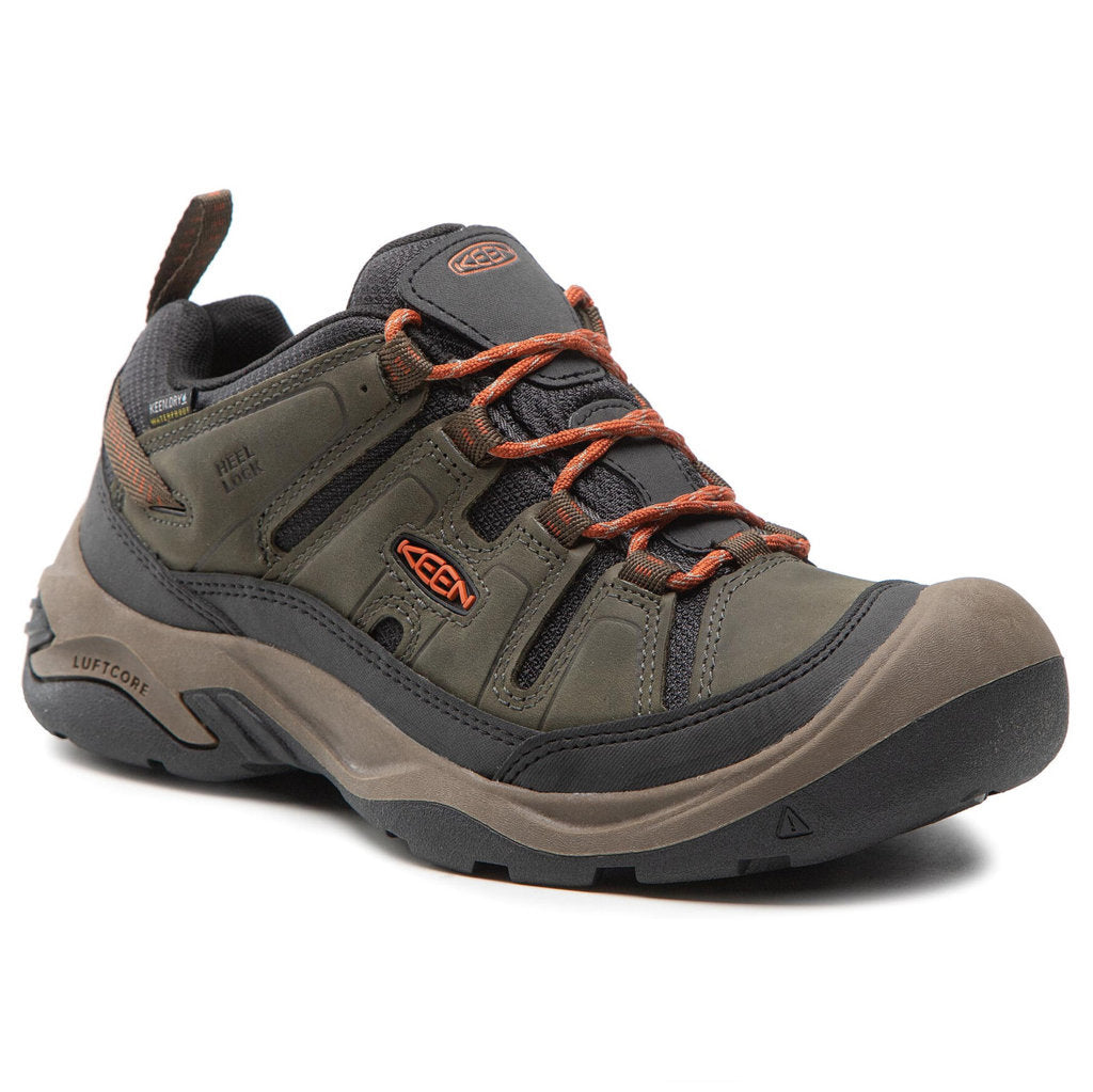Keen Circadia Vent Leather & Textile Men's Hiking Sneakers#color_black olive potters clay