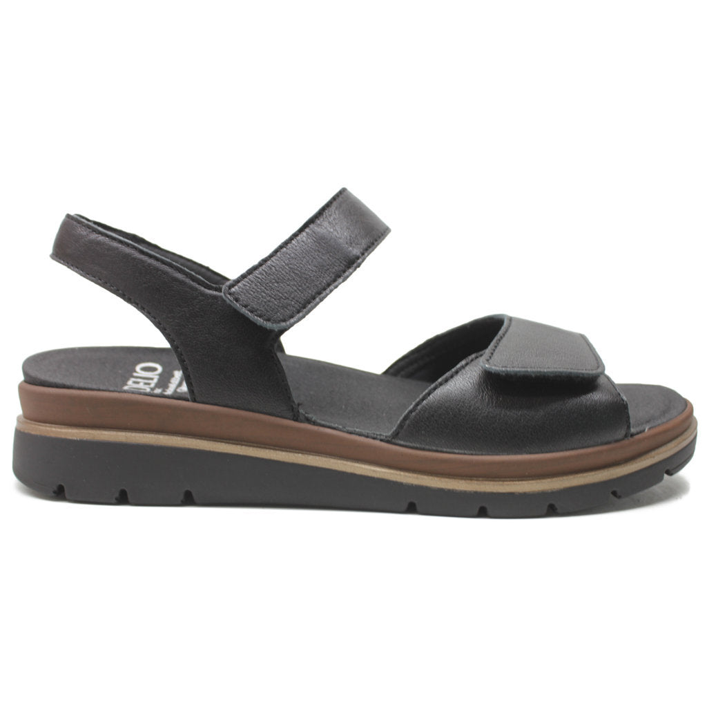 Fidelio Glory 595023 Leather Women's Wedge Sandals#color_black