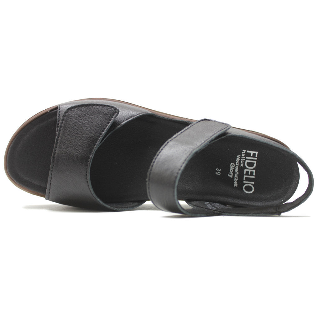 Fidelio Glory 595023 Leather Women's Wedge Sandals#color_black