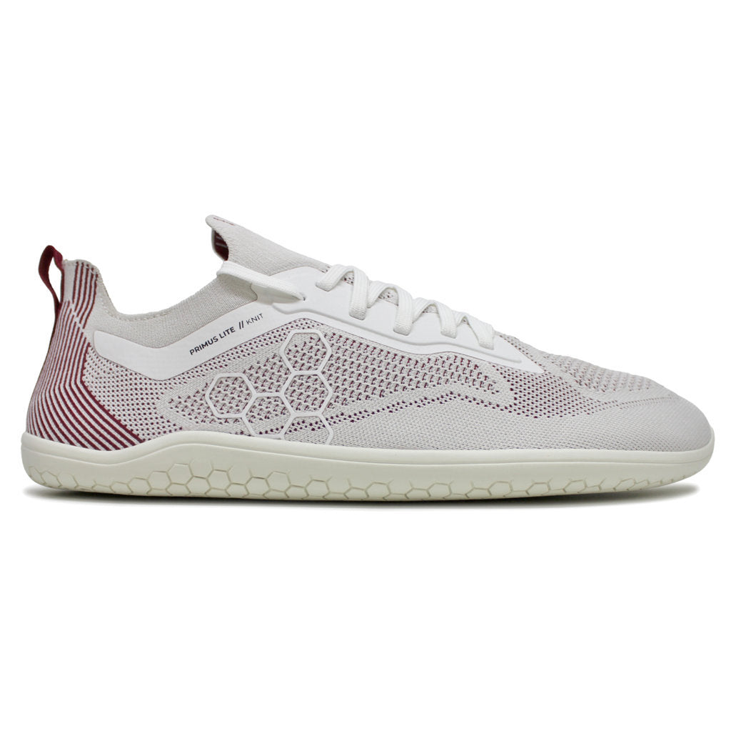 Vivobarefoot Primus Lite Knit Textile Synthetic Mens Sneakers#color_off white burgundy