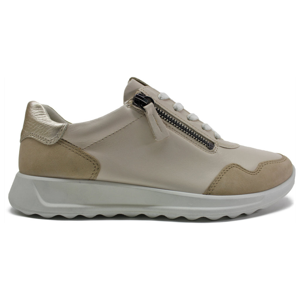 Ecco Flexure Runner 292453 Full Grain Leather Womens Sneakers#color_beige limestone pure white gold