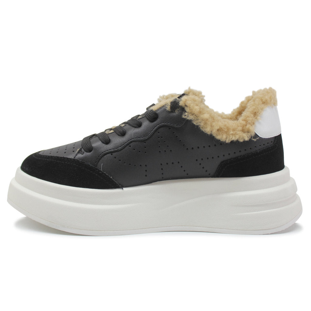 Ash Impuls Fur Leather Womens Sneakers#color_black black white