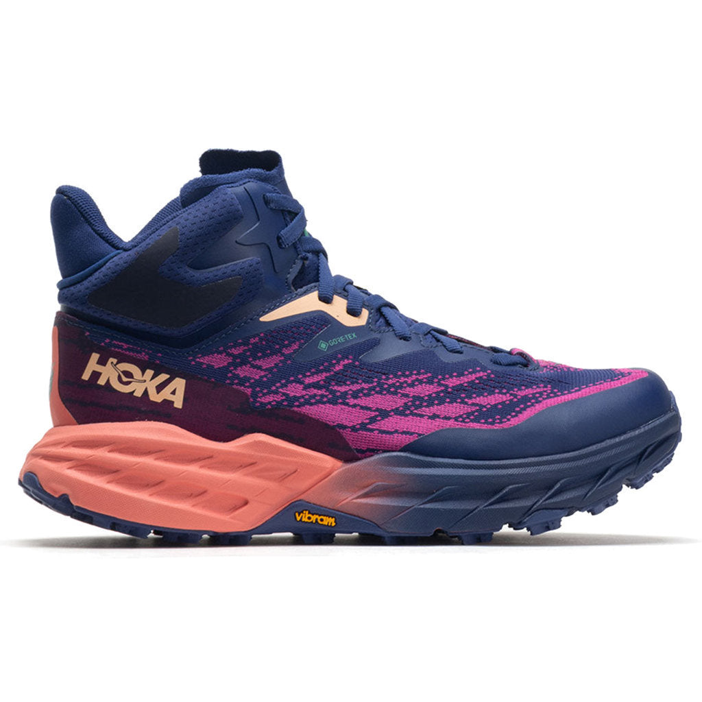 Hoka One One Speedgoat 5 Mid GTX Textile Synthetic Womens Sneakers#color_bellwether blue camellia