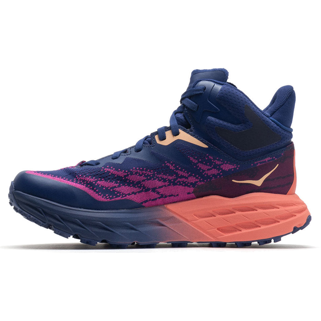 Hoka One One Speedgoat 5 Mid GTX Textile Synthetic Womens Sneakers#color_bellwether blue camellia