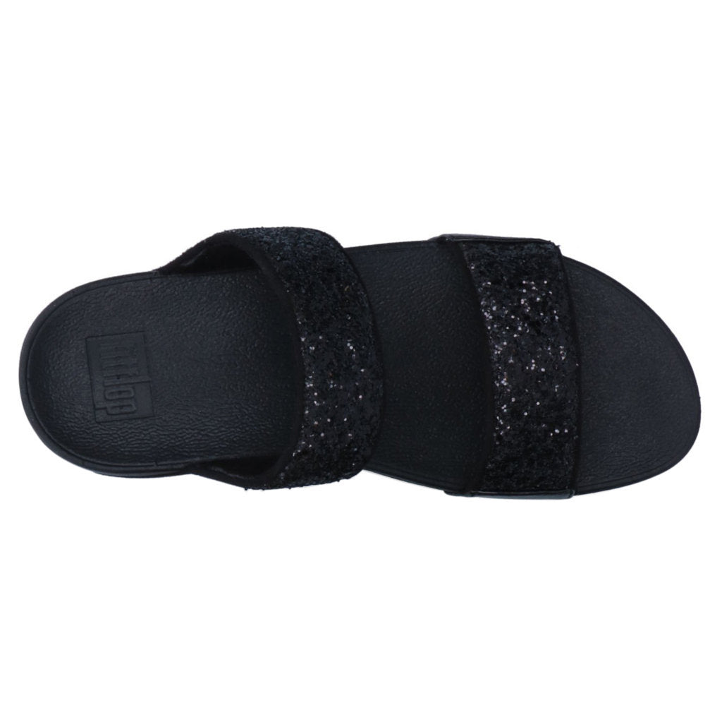 FitFlop Lulu Glitter Slides Synthetic Womens Sandals#color_black glitter
