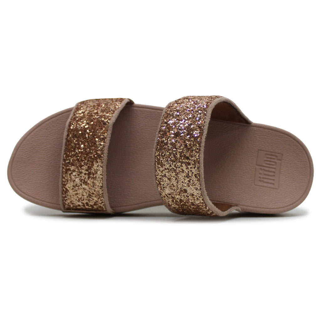 FitFlop Lulu Glitter Slides Synthetic Womens Sandals#color_rose gold