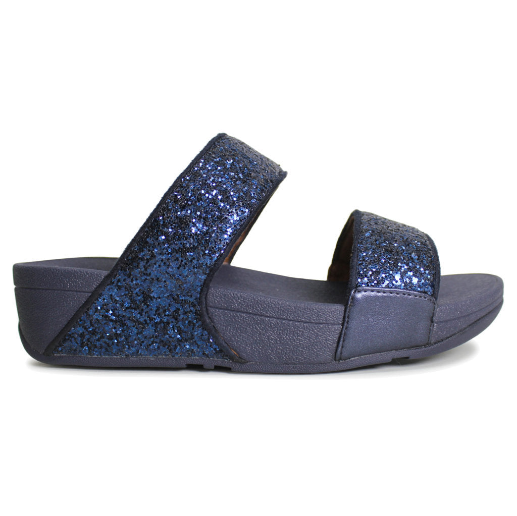 FitFlop Lulu Glitter Slides Synthetic Womens Sandals#color_midnight navy
